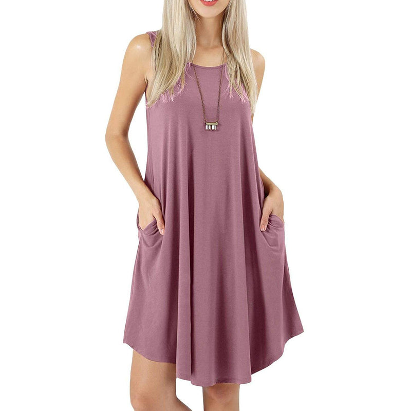 Women's Sleeveless Pockets Casual Swing T-Shirt Short Dresses Women's Clothing Purple S - DailySale