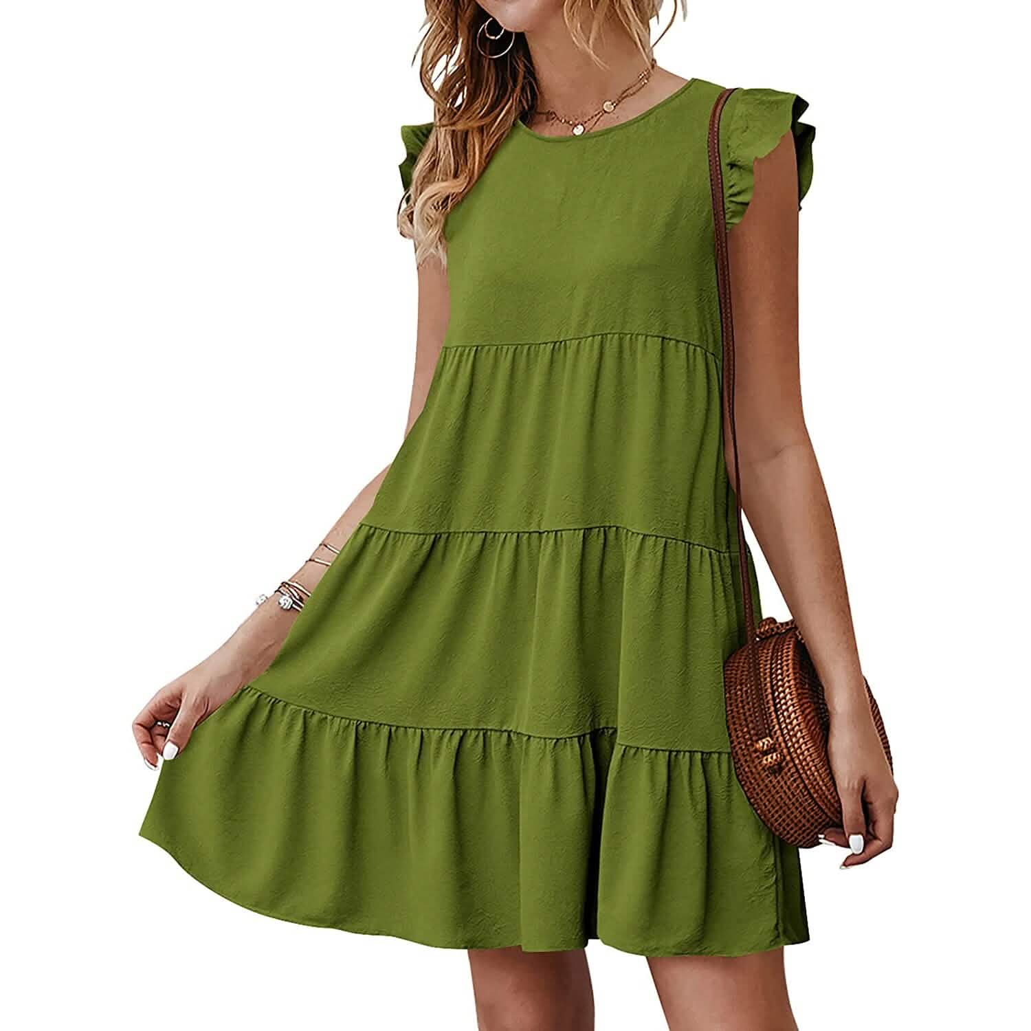 Women's Sleeveless Ruffle Sleeve Summer Dress - Army Green / 2XL Women's Sleeveless Ruffle Sleeve Summer Dress - Army Green / 2XL