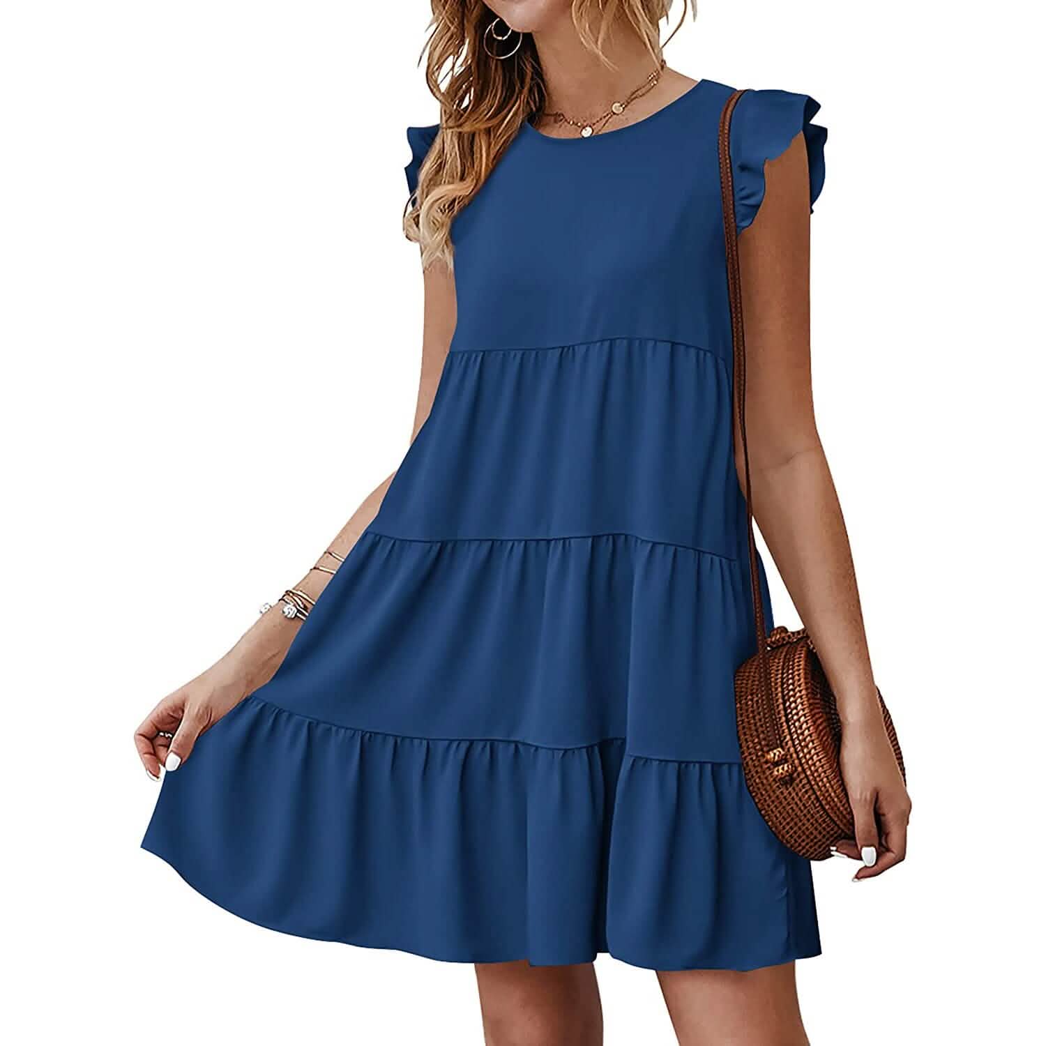 Women's Sleeveless Ruffle Sleeve Summer Dress - Dark Blue / S Women's Sleeveless Ruffle Sleeve Summer Dress - Dark Blue / S