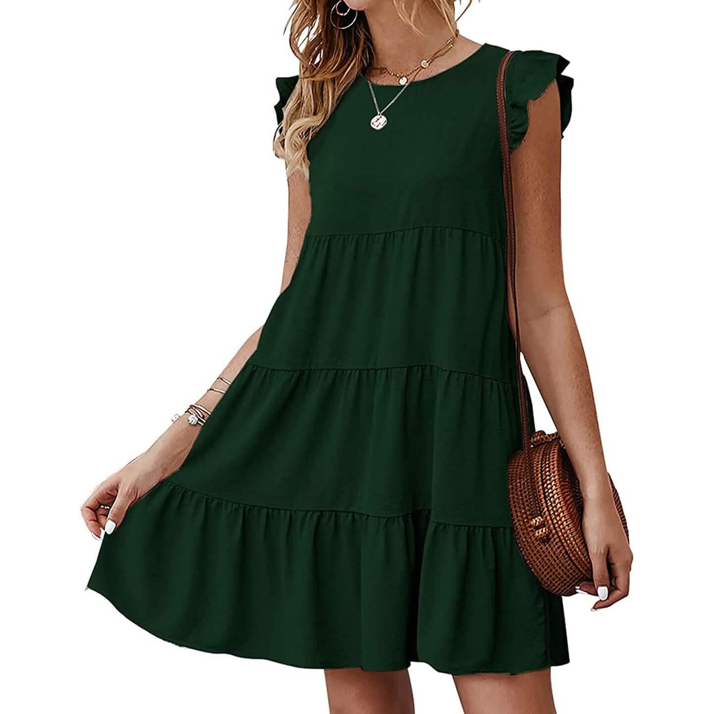 Women's Sleeveless Ruffle Sleeve Summer Dress - Dark Green / S Women's Sleeveless Ruffle Sleeve Summer Dress - Dark Green / S