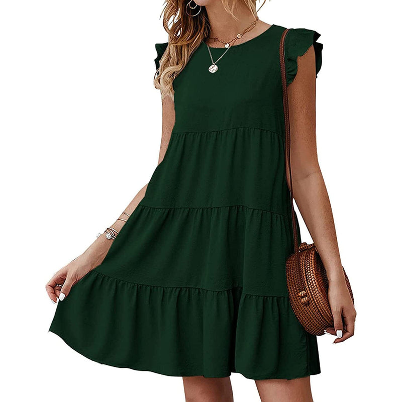 Women's Sleeveless Ruffle Sleeve Summer Dress Women's Dresses Dark Green S - DailySale
