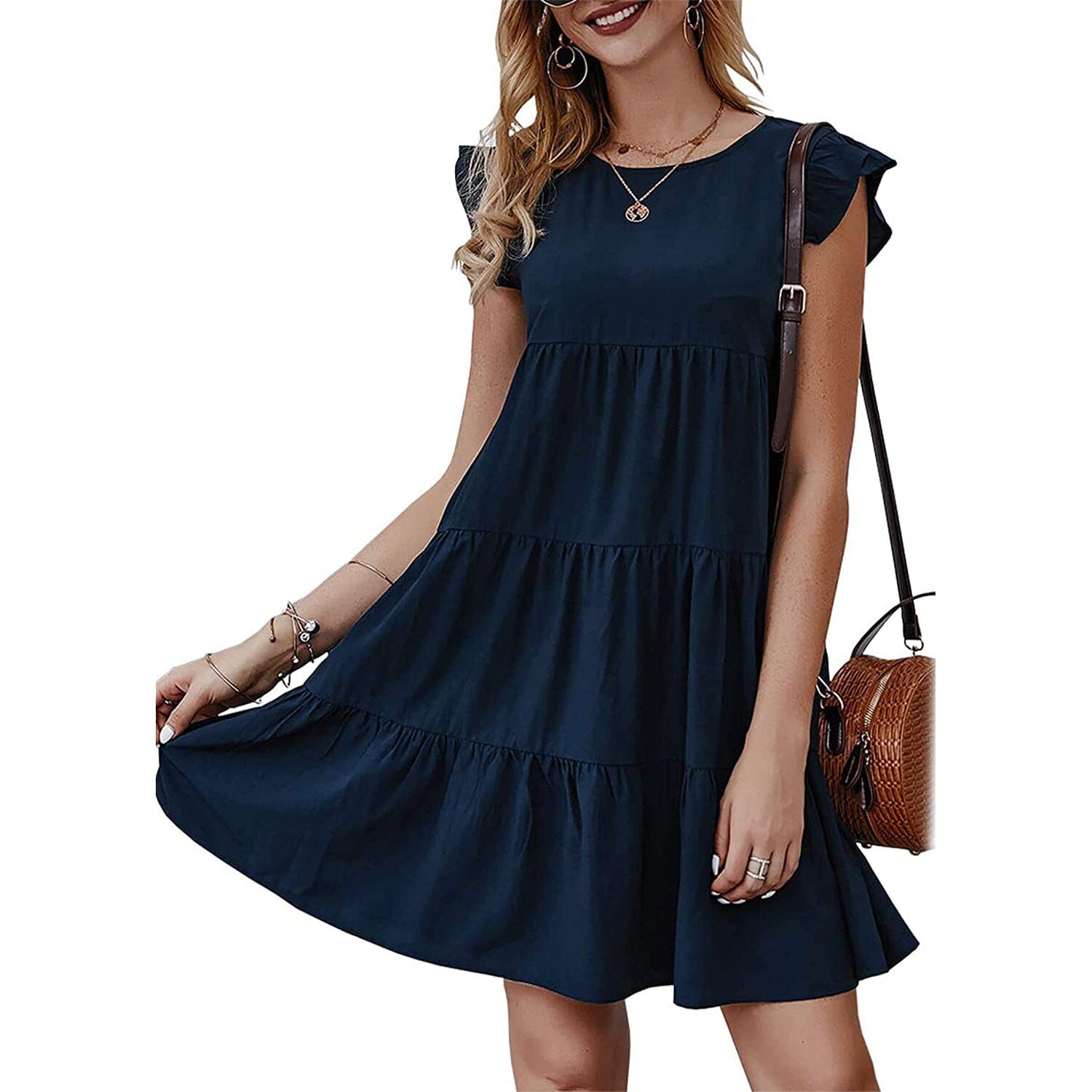 Women's Sleeveless Ruffle Sleeve Summer Dress Women's Dresses Navy S - DailySale