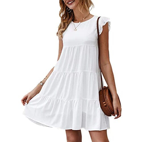 Women's Sleeveless Ruffle Sleeve Summer Dress Women's Dresses White S - DailySale