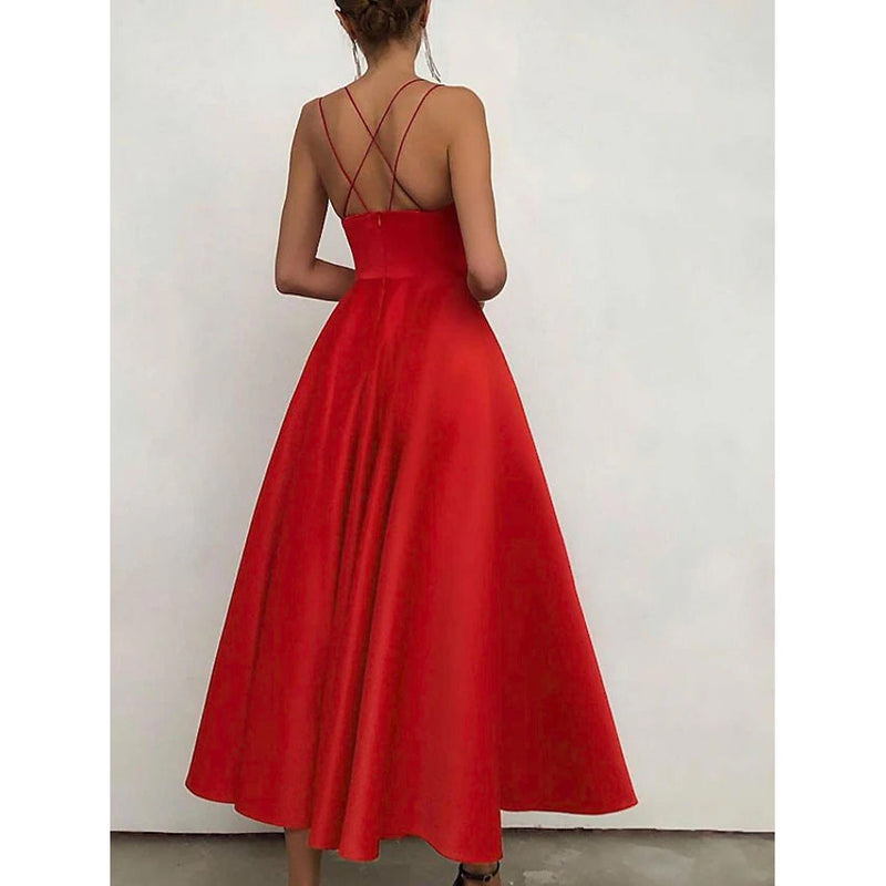 Women's Sleeveless Solid Color Open Back Maxi Dress Women's Dresses Red S - DailySale