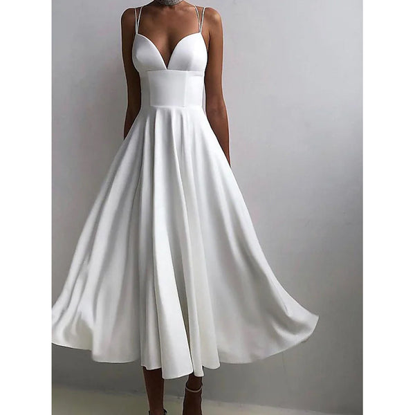 Women's Sleeveless Solid Color Open Back Maxi Dress Women's Dresses White S - DailySale