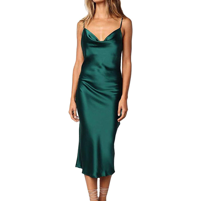 Women's Sleeveless Spaghetti Strap Satin Dress Women's Dresses Green S - DailySale