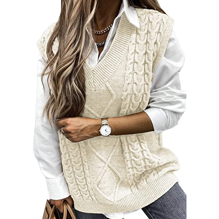 Women's Sleeveless Sweater Vest Top Women's Tops Beige S - DailySale