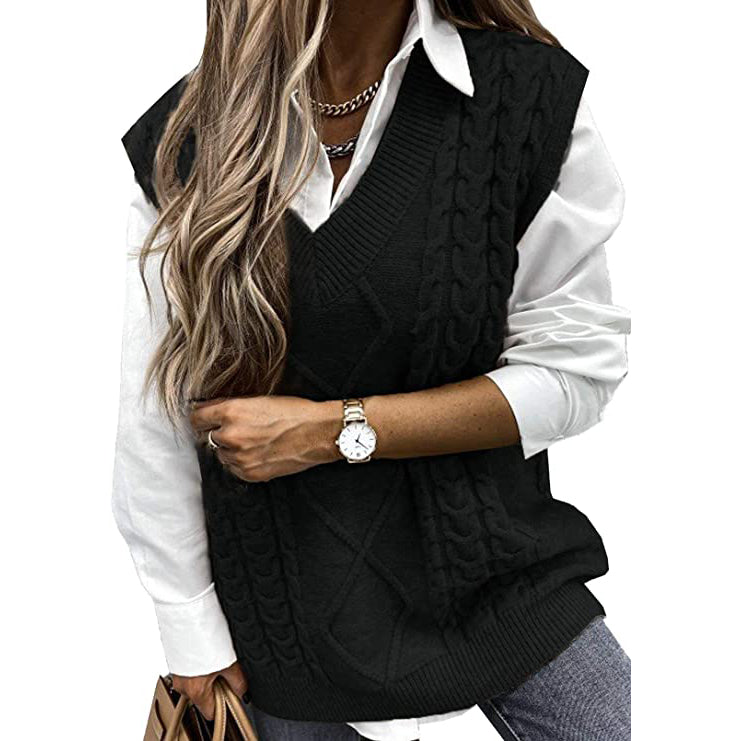 Women's Sleeveless Sweater Vest Top Women's Tops Black S - DailySale