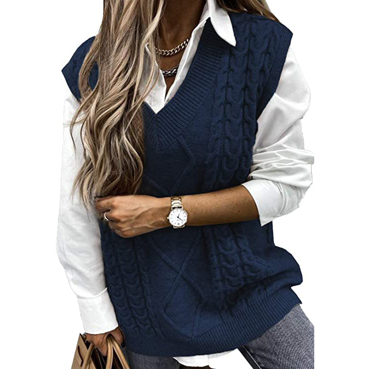Women's Sleeveless Sweater Vest Top Women's Tops Blue S - DailySale