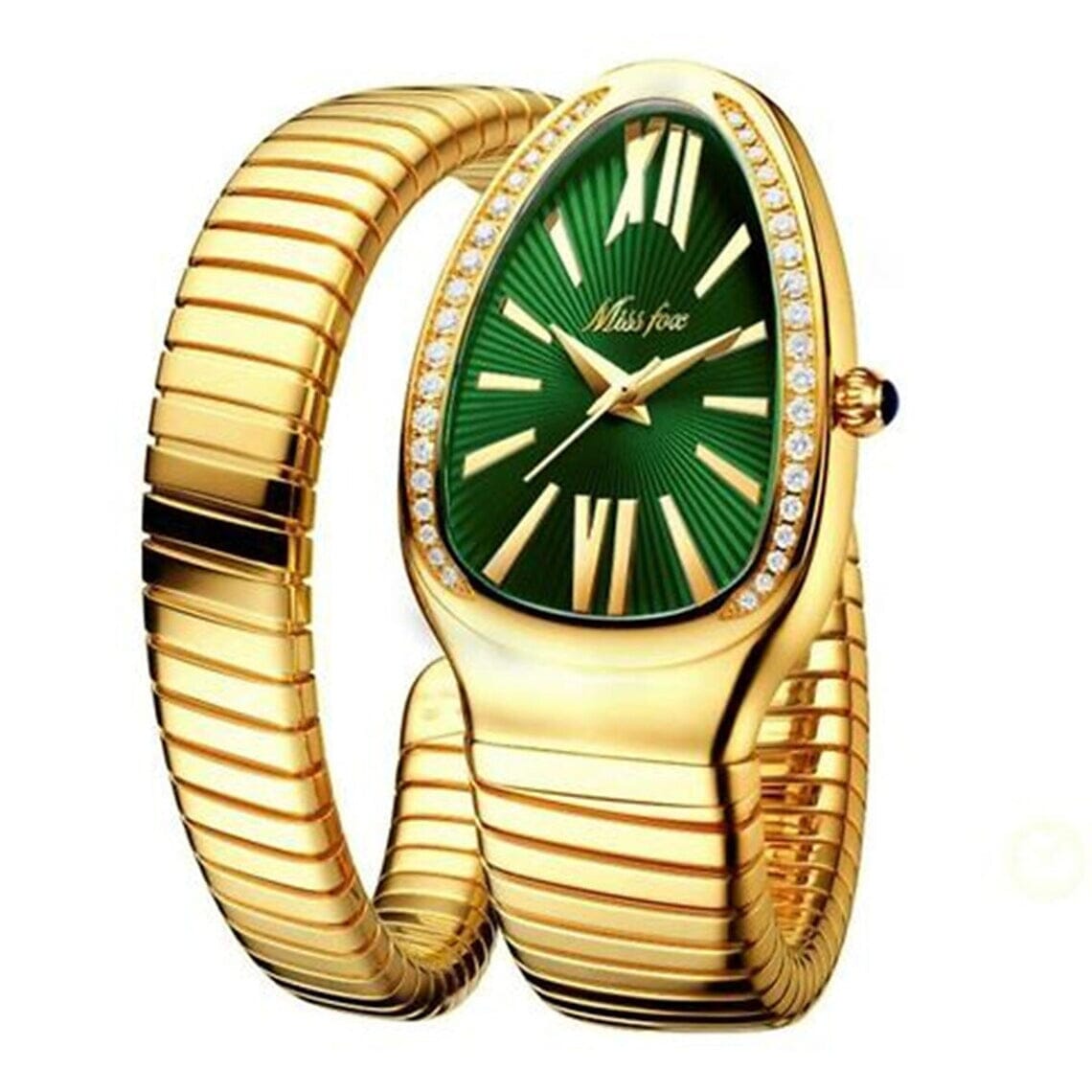 Women's Snake Shape Luxury Wrist Watch Women's Shoes & Accessories Green - DailySale