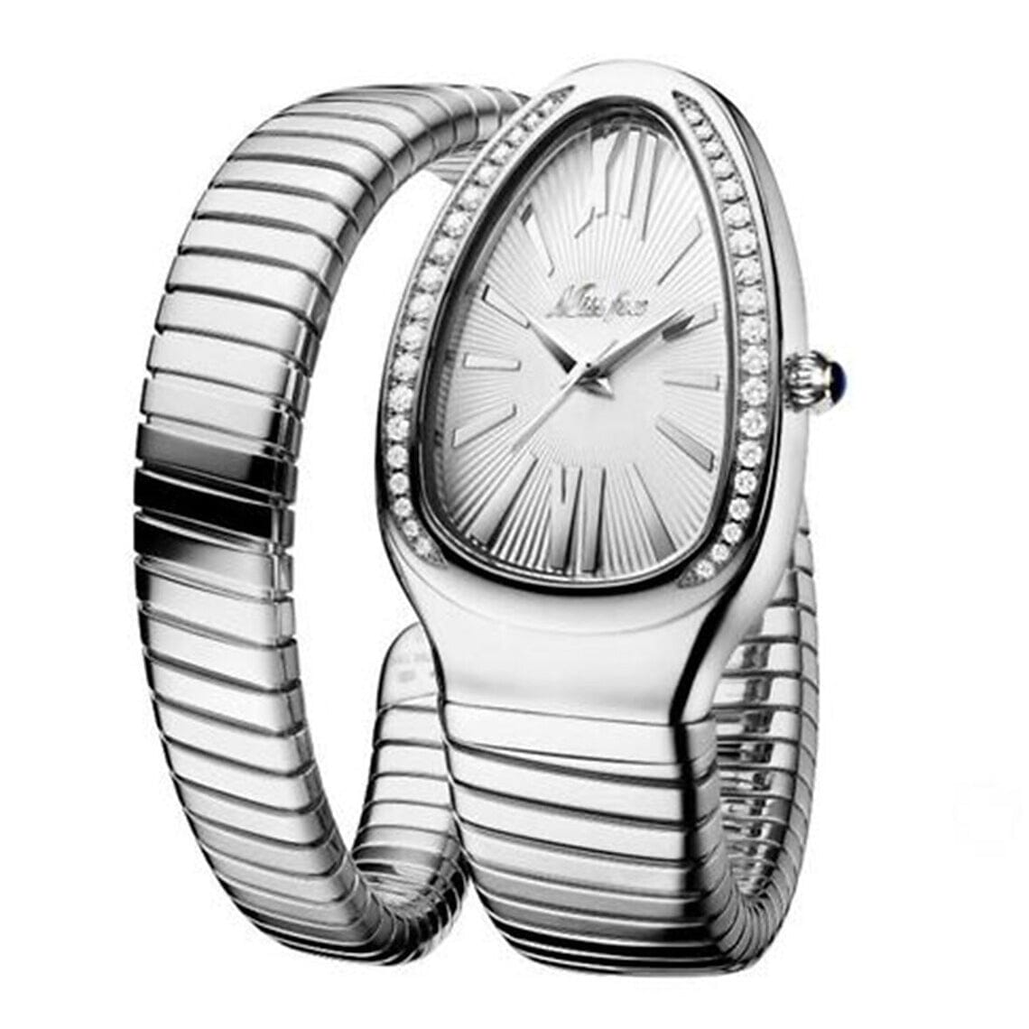 Women's Snake Shape Luxury Wrist Watch Women's Shoes & Accessories White/Silver - DailySale