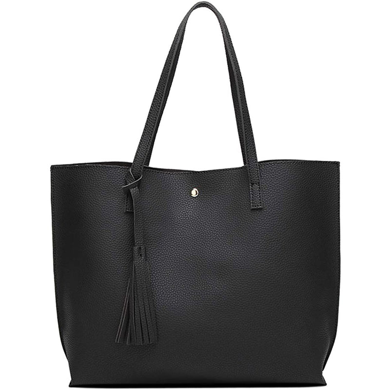 Women's Soft Faux Leather Tote Shoulder Bag Bags & Travel Black - DailySale