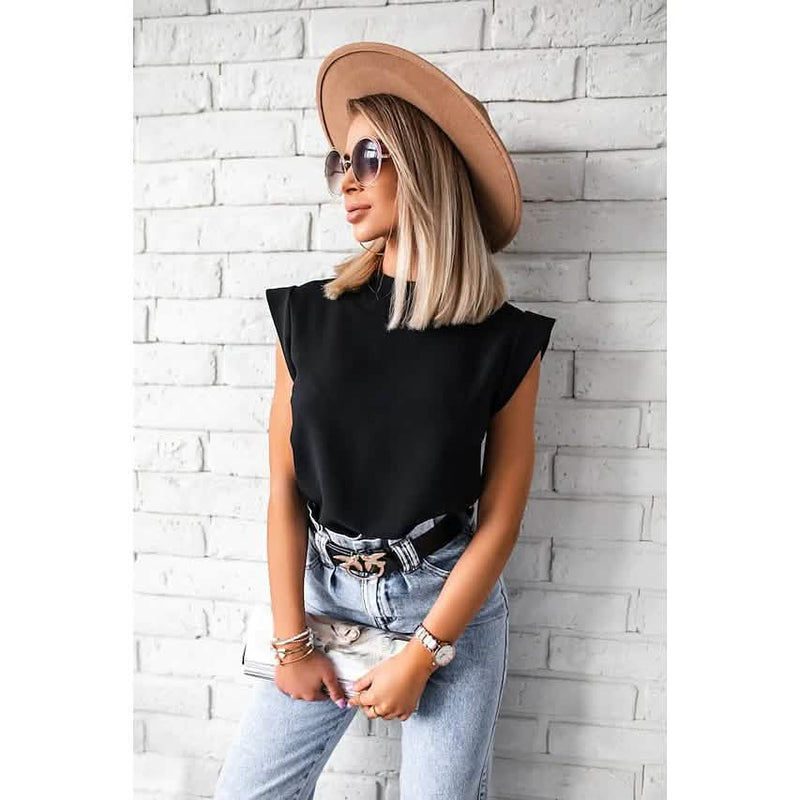 Women's Solid Color Patchwork Stand Collar Top Women's Tops Black S - DailySale