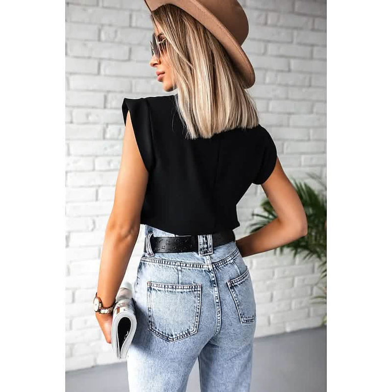 Women's Solid Color Patchwork Stand Collar Top Women's Tops - DailySale