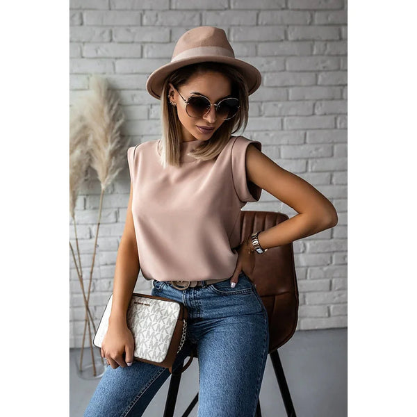 Women's Solid Color Patchwork Stand Collar Top Women's Tops Khaki S - DailySale