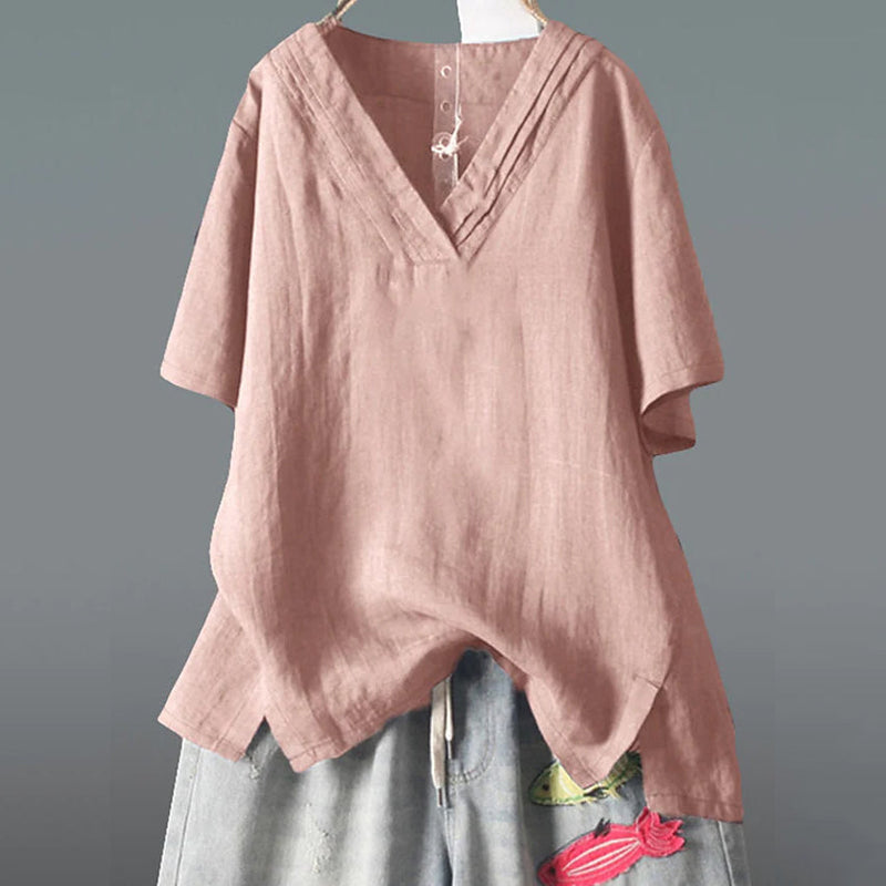 Women's Solid Half Sleeve V Neck Shirt Top Women's Tops Pink L - DailySale