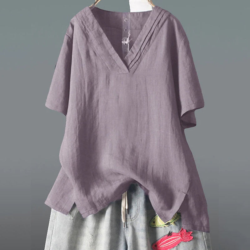 Women's Solid Half Sleeve V Neck Shirt Top Women's Tops Purple L - DailySale