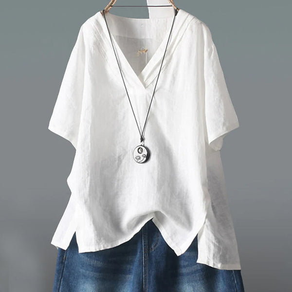 Women's Solid Half Sleeve V Neck Shirt Top Women's Tops White L - DailySale