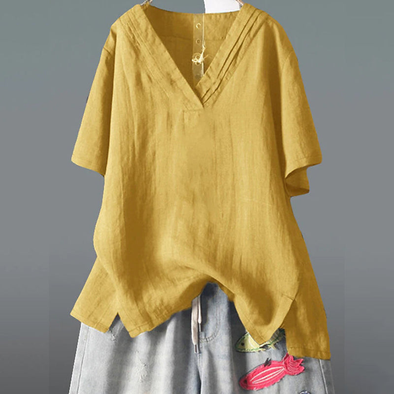 Women's Solid Half Sleeve V Neck Shirt Top Women's Tops Yellow L - DailySale