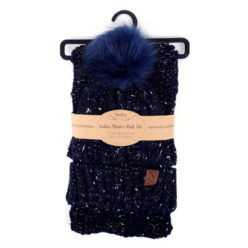 Women's Speckled Knit Hat and Infinity Scarf Set Women's Accessories Navy - DailySale