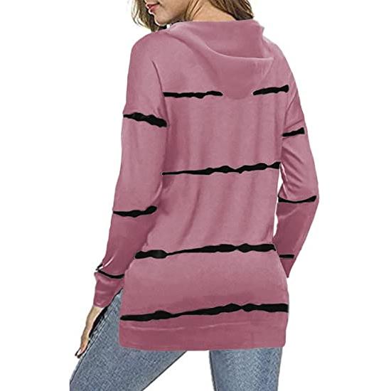 Women's Striped Printed Long Sleeve Drawstring Pullover Hoodie