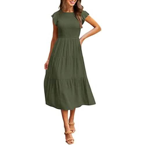 Women's Summer Casual Tiered A-Line Dress, Green / L Women's Summer Casual Tiered A-Line Dress, Green / L