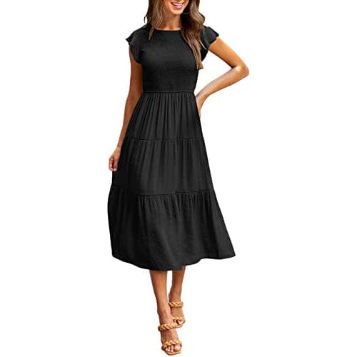 Women's Summer Casual Tiered A-Line Dress Women's Dresses Black S - DailySale
