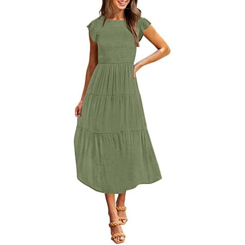 Women's Summer Casual Tiered A-Line Dress Women's Dresses Green S - DailySale