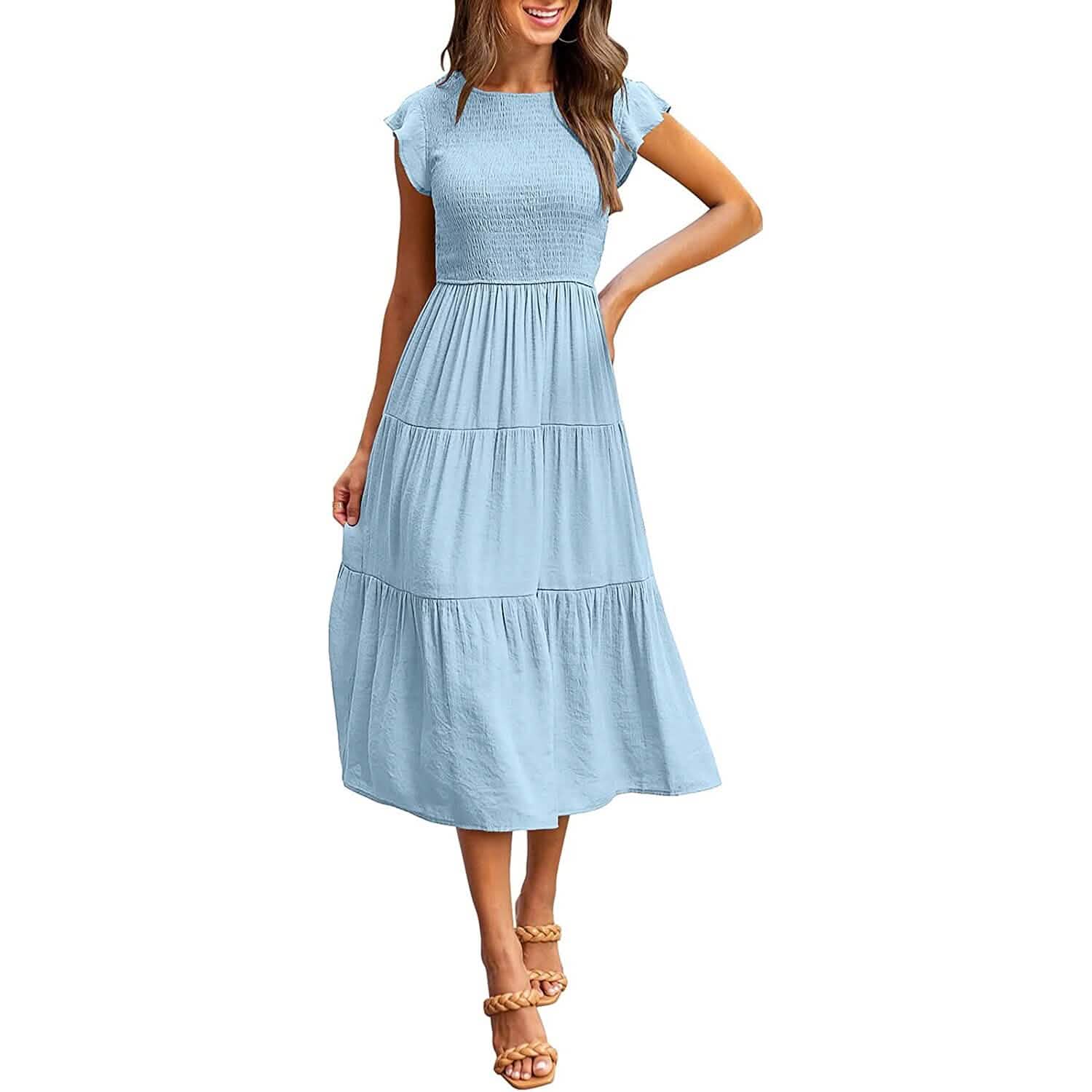 Women's Summer Casual Tiered A-Line Dress, Light Blue / S Women's Summer Casual Tiered A-Line Dress, Light Blue / S
