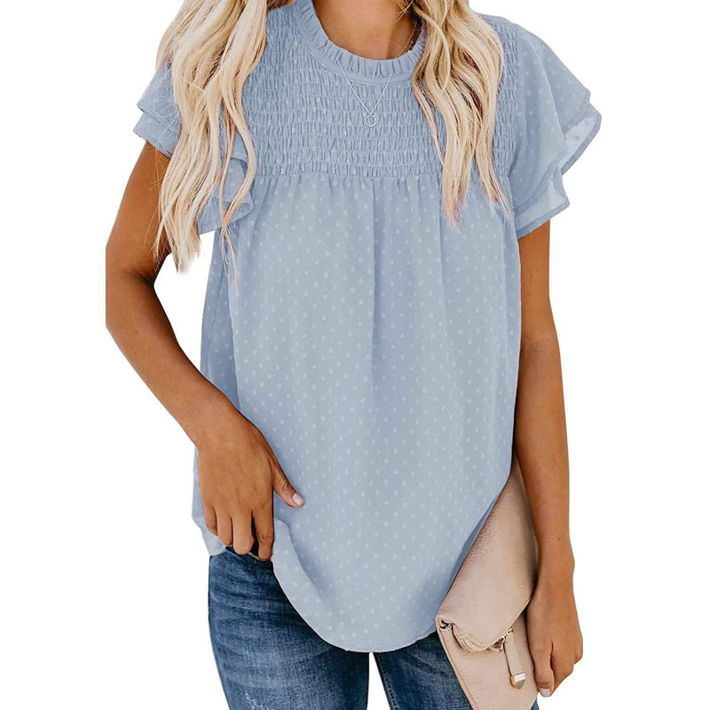 Women's Summer Cute Crewneck Lace Crochet Chiffon Blouse Women's Tops Sky Blue S - DailySale