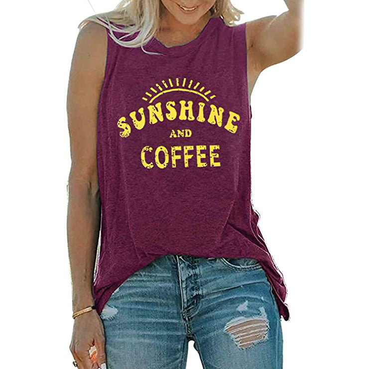 Women's Summer Graphic Tank Top Women's Tops Wine Red S - DailySale