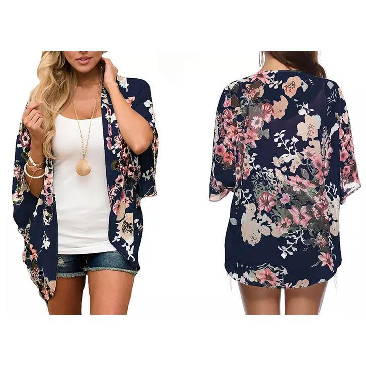 Women's Summer Kimono Cardigan Cover Up in Leopard and Floral Women's Clothing Blue S - DailySale