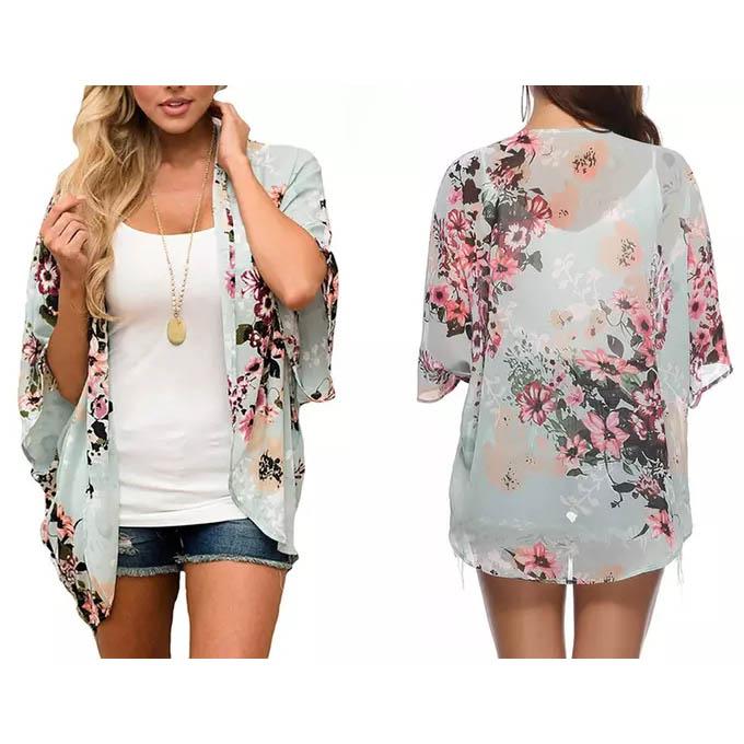 Women's Summer Kimono Cardigan Cover Up in Leopard and Floral Women's Clothing Mint S - DailySale