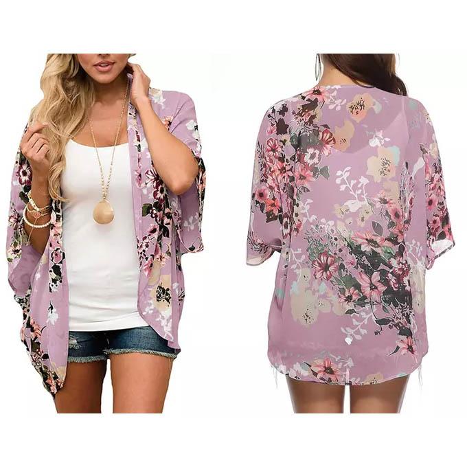 Women's Summer Kimono Cardigan Cover Up in Leopard and Floral Women's Clothing Pink S - DailySale