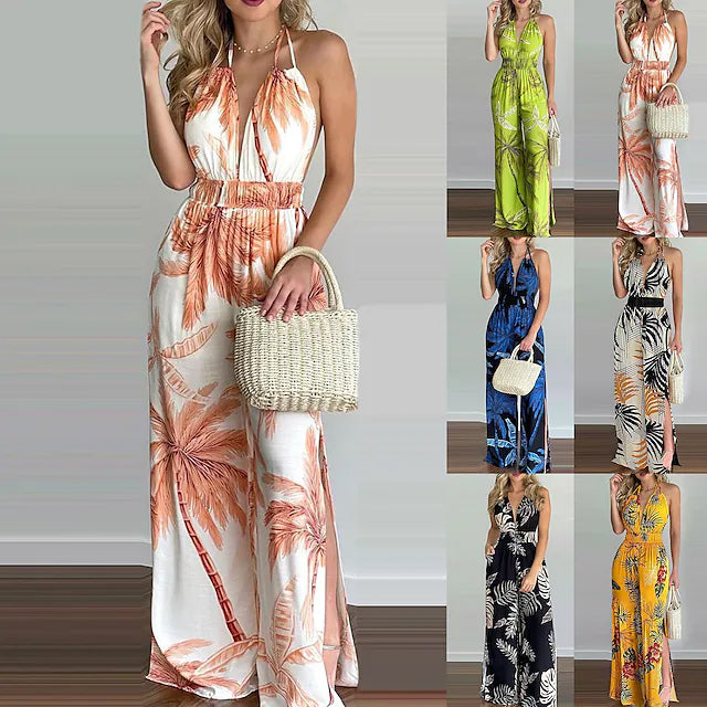 Women's Summer New Digital Printing Colorful Slit Jumpsuit Women's Dresses - DailySale