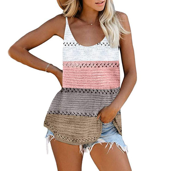Women's Summer Scoop Neck Knit Cami Tank Blouse Women's Clothing Gray S - DailySale