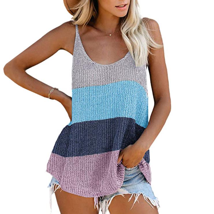 Women's Summer Scoop Neck Knit Cami Tank Tops Women's Clothing Blue S - DailySale