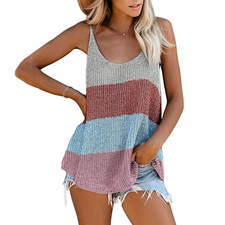 Women's Summer Scoop Neck Knit Cami Tank Tops Women's Clothing Multicolor S - DailySale