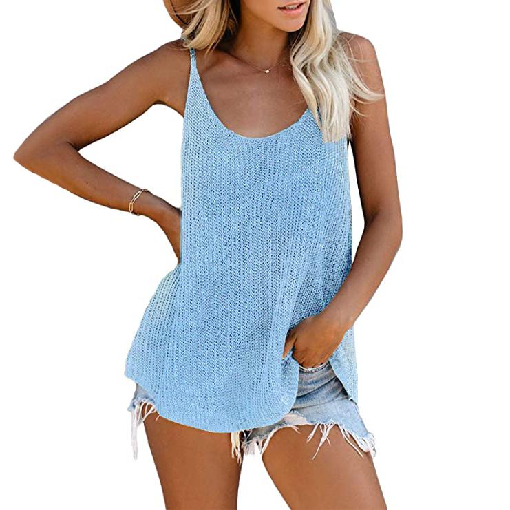 Women's Summer Scoop Neck Knit Cami Tank Tops Women's Clothing Sky Blue S - DailySale