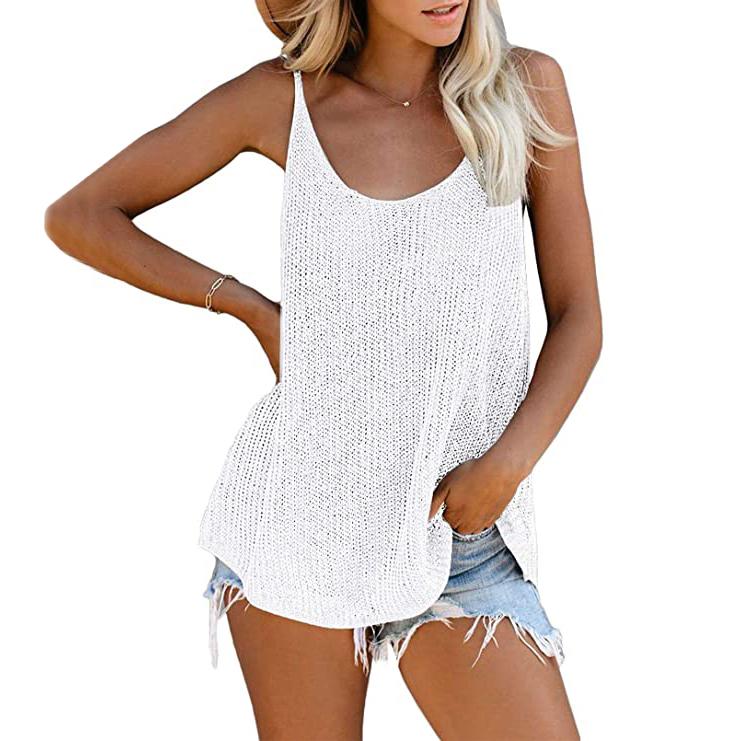Women's Summer Scoop Neck Knit Cami Tank Tops Women's Clothing White S - DailySale