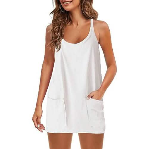 Womens Summer Sleeveless Mini Dress V Neck Spaghetti Strap with Pocket Womens Summer Sleeveless Mini Dress V Neck Spaghetti Strap with Pocket
