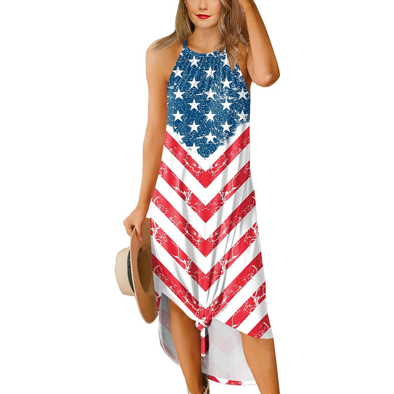 Women's Summer Slit Open Back Dress Women's Dresses American Flag S - DailySale