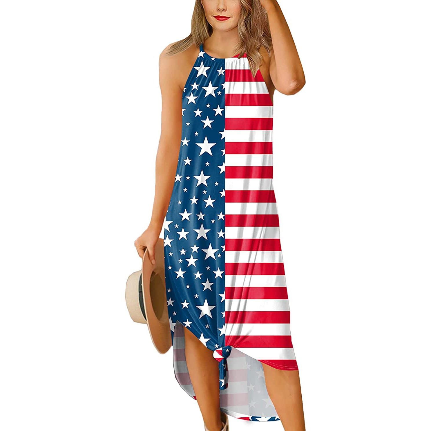 Women's Summer Slit Open Back Dress Women's Dresses Flag Patriotic S - DailySale