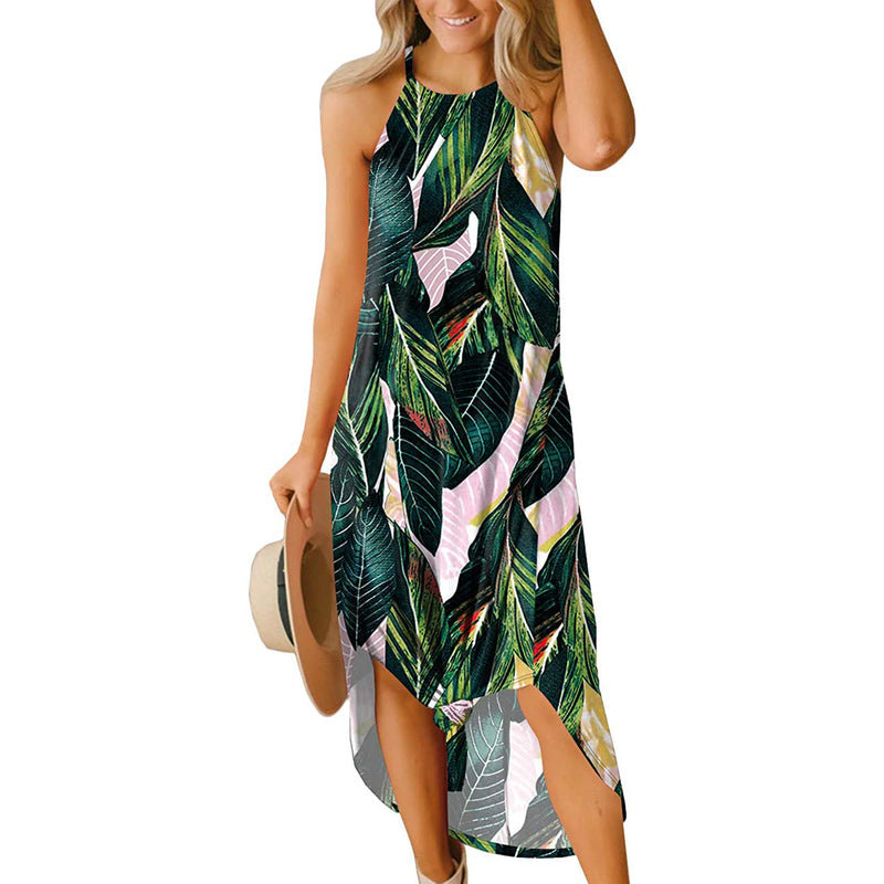 Women's Summer Slit Open Back Dress Women's Dresses Green Leaf S - DailySale