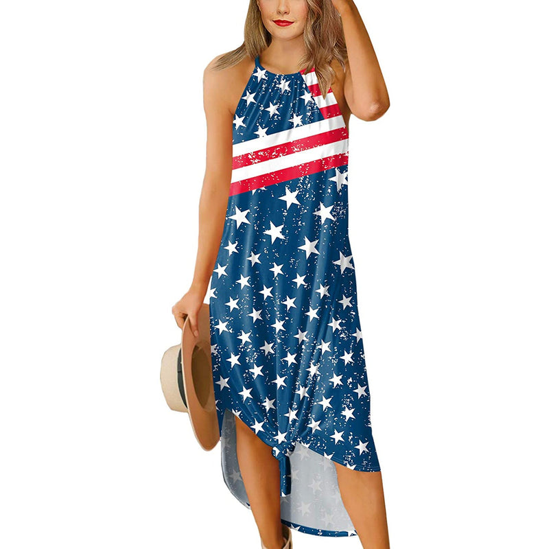 Women's Summer Slit Open Back Dress Women's Dresses USA Flag S - DailySale