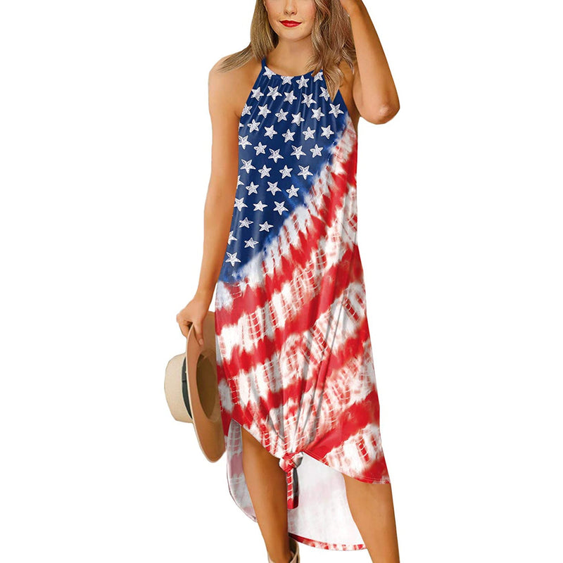 Women's Summer Slit Open Back Dress Women's Dresses USA Patriotic S - DailySale