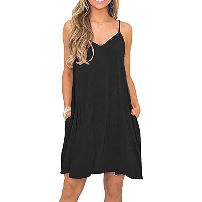 Women's Summer Spaghetti Strap Casual Swing Tank Beach Cover Up Dress with Pockets Women's Dresses XS - DailySale