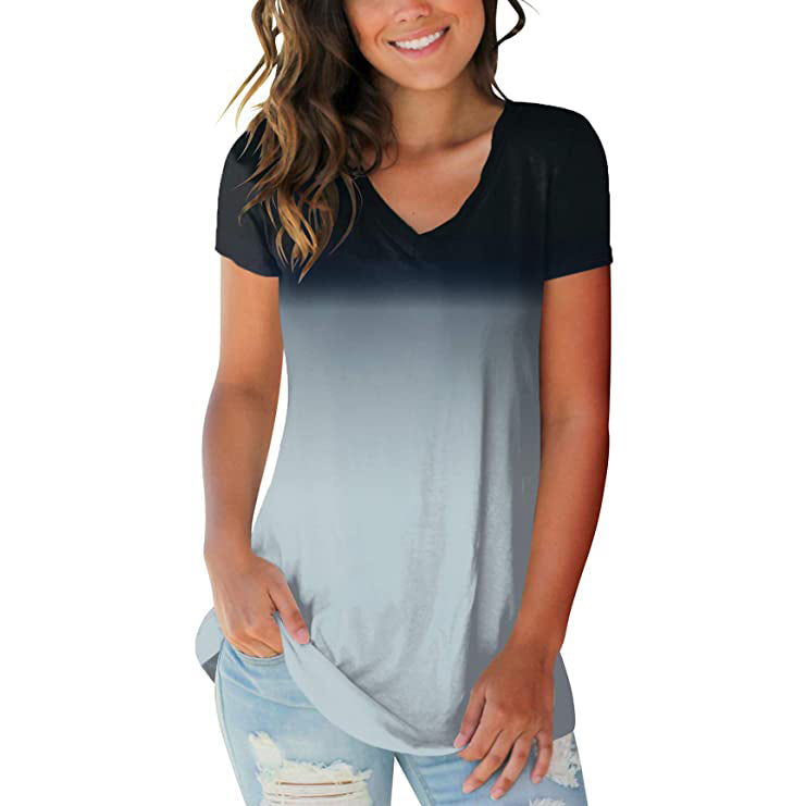 Women's Summer Tie Dye Short Sleeve T-Shirt Women's Tops Gray S - DailySale