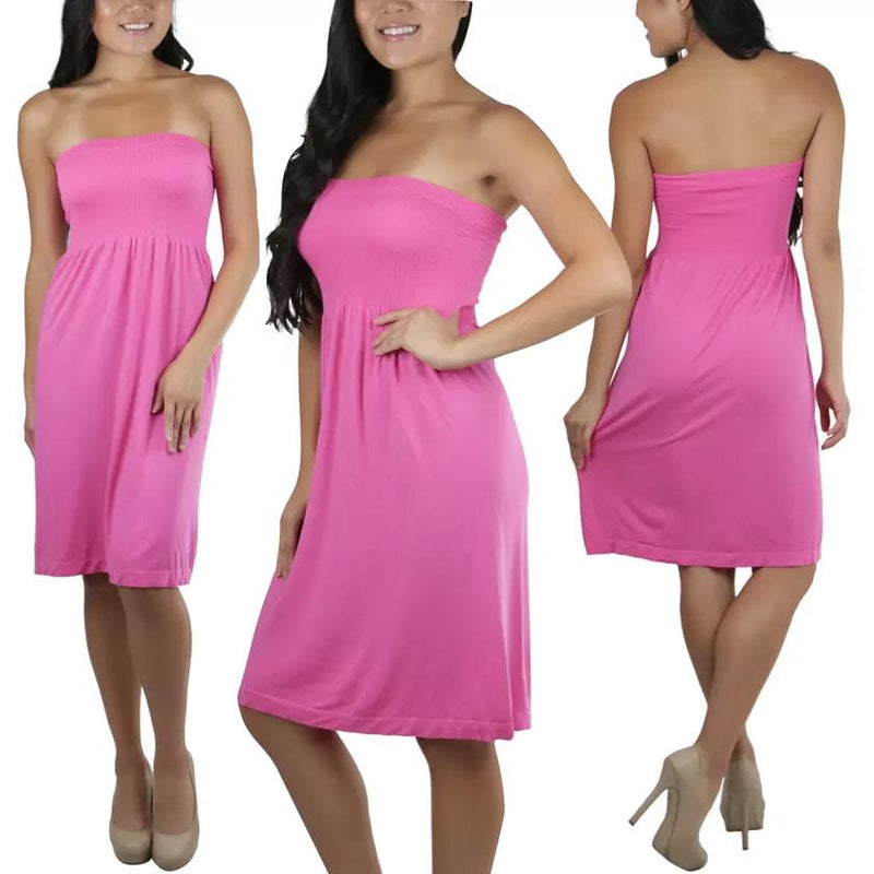 Women's Summer Tube Top Strapless Mini Dress Women's Clothing Pink - DailySale
