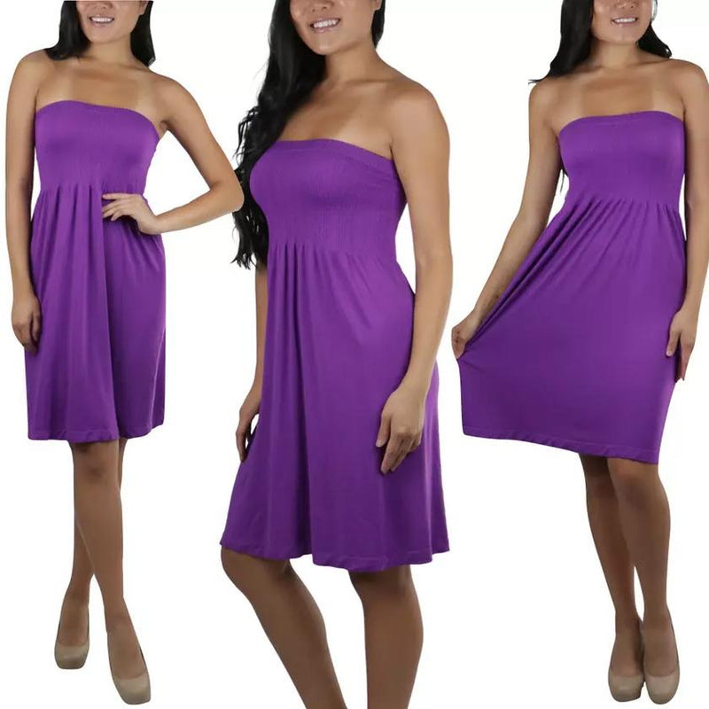 Women's Summer Tube Top Strapless Mini Dress Women's Clothing Purple - DailySale